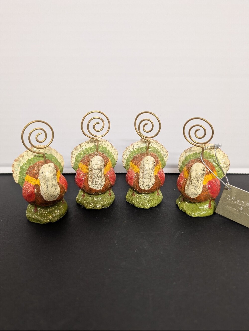 Seasons of Cannon Falls Thanksgiving Turkey Place Card Holders Set of 4 Glitter